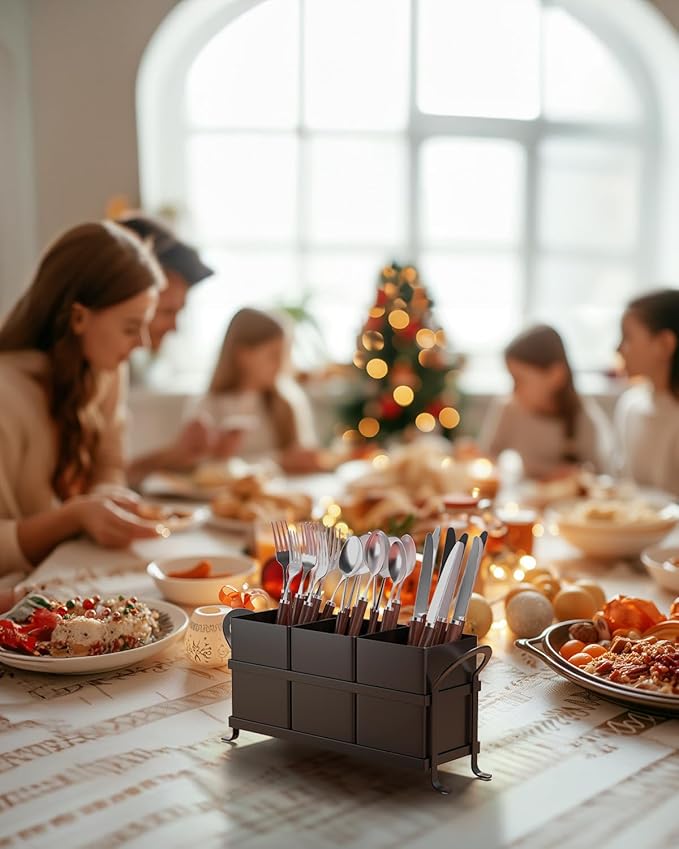 Black Kitchen Utensil Holder - Elegant Silverware Holder, Versatile Picnic and Flatware Caddy, Ideal for Modern Countertop Storage Solutions-NeatNest