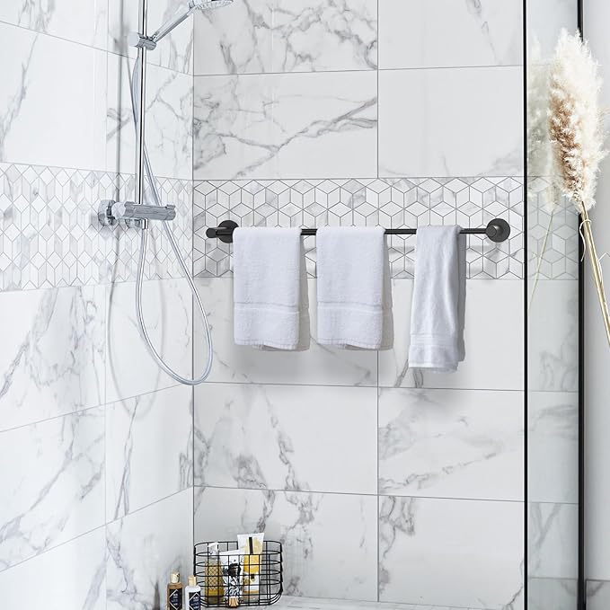 Adjustable Double Bath Towel Bar 16 to 27.6 Inch,ZUEXT Oil Rubbed Black Stainless Steel Towel Holder Hanger, Expandable Wall Mounted Towel Rail for Bathroom Kitchen, 1" Tube Towel Rail Racks w/Hooks