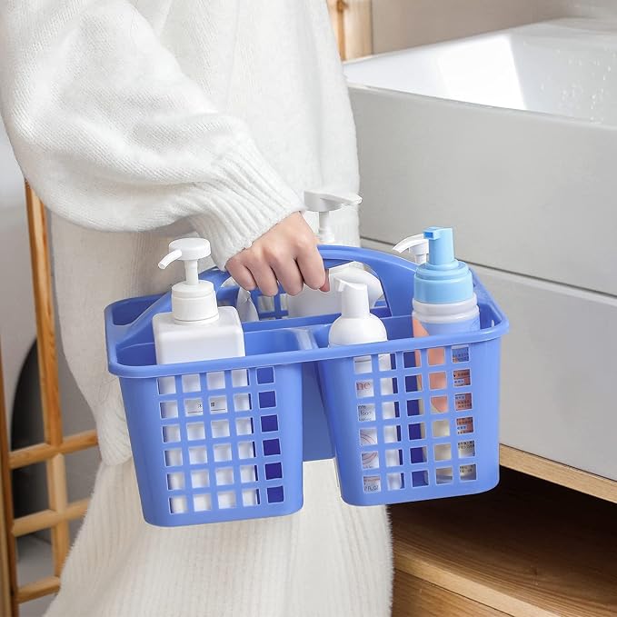 JiatuA Portable Shower Caddy Basket with Compartments Cleaning Supplies Organizer with Handle Plastic Storage Divided Tool Bin for Bathroom, Bedroom, Kitchen, College Dorm, Garden, Under Sink, Blue