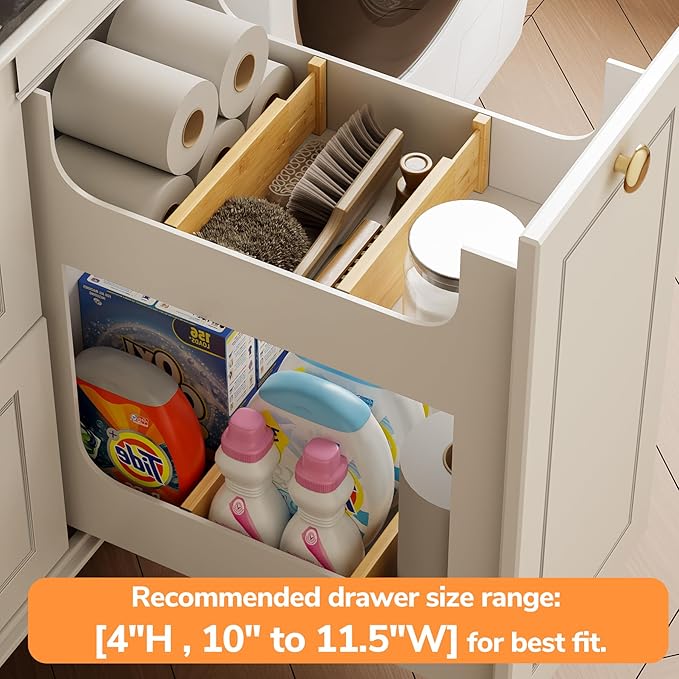 BAMEOS 4" High Bamboo Drawer Dividers - Adjustable Small Drawer Organizer - Kitchen, Dresser, Bathroom, Bedroom & Office - 4-pack-NeatNest