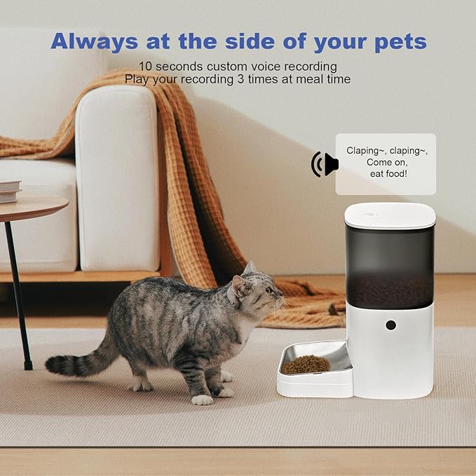 Automatic Cat Feeder, 6L Cat Food Dispenser with 10s Voice Recorder, Pet Feeder up to 8 Meals per Day, Timed Feeder with Dry Food Sealed Ring (Jade White, 6L)-NeatNest