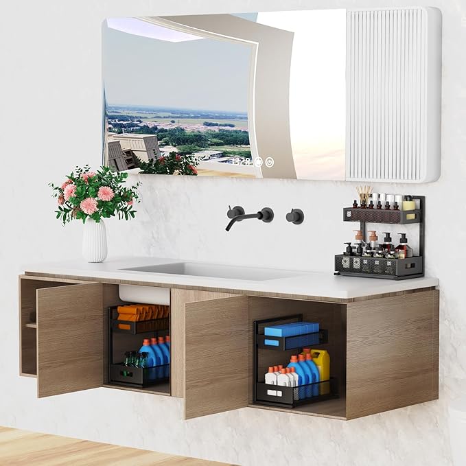 Under Sink Organizer Pull Out Cabinet Organizer Adjustable Height 2 Tier with Sliding Drawers Kitchen Bathroom Organizer and Storage(1pc)-NeatNest