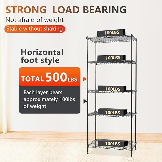 FDW Shelves,Wire Shelving Utility Storage Shelves Shelving Unit NSF Certified Height Adjustable Metal 5 Tier Shelves Easy Assembly 24" L x 14" W x 59" H,Black