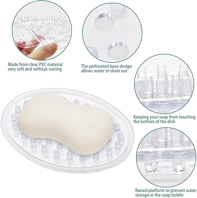2 Pieces Plastic Soap Dish Clear Bar Holder Tray Self Draining Soap Saver with Holes Soap Container for Bathroom Counter, Kitchen-NeatNest