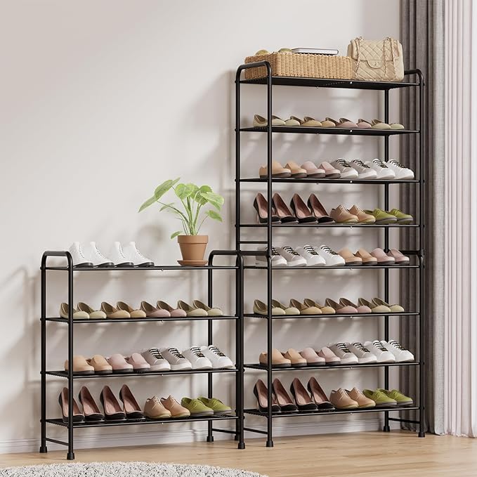 4-Tier Short Metal Shoe Rack,Extra Large Capacity Adjustable Stackable Shoe Organizer Shelf for Closet Entryway, Bedroom,Living Room, Floor,Hallway Shoe Shelf,Black 28" W × 32.3" H-NeatNest