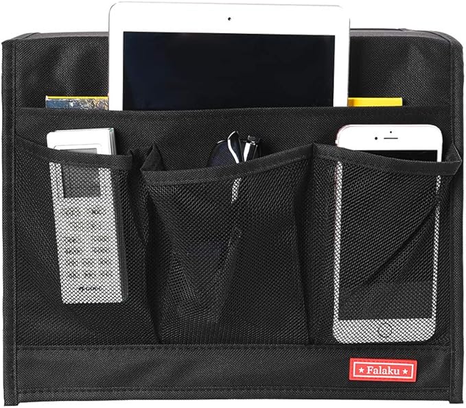 Bedside Caddy,Bedside Organizer Caddy Under Mattress,Holds Magazines,Books (4 Pockets-Black)-NeatNest