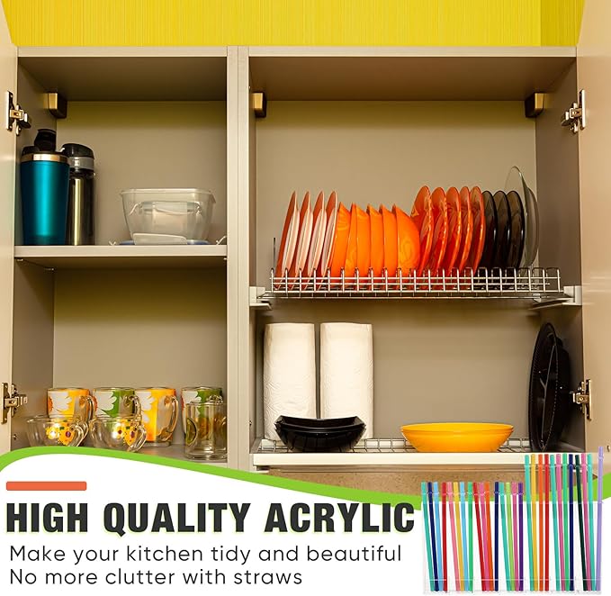 Acrylic Straw Holder for Cabinet Door with Double Sided Adhesive Tape Reusable Straw Organizer Tumbler Storage Kitchen Accessories Container for Counter Cupboard(Classic,Extra Large,Clear)