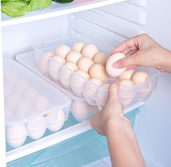 Clear Plastic Egg Holder for Refrigerator, Stackable Egg Storage Trays With Lid & Handles, Plastic Egg Box Carrier 4 Pack, BPA-Free Egg Storage Container for 18 Eggs-NeatNest