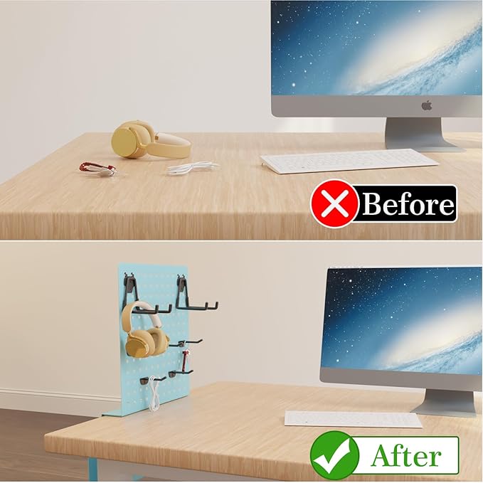 Desk Side Storage with Clamp-On Desk Pegboard, Steel Privacy Panel, No-Drill Desk Organizer with Pen Holder, Table-Side Laptop Holder for Office and Home (Blue)-NeatNest