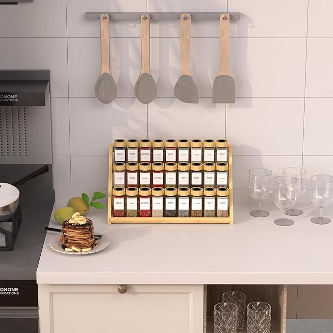 Bamboo Tiered Spice Rack, for Countertop Spice Organizer for Pantry Spice Shelf Organizer Kitchen Spices Rack,Cabinet spice rack,Cabinet seasoning rack