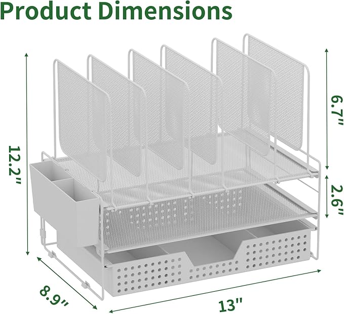 Desk Organizer, Office Organization with Vertical File Holder, File Organizer with Drawer and Pen Holder, Desk Accessories and Workspace Organizers for Home Office (White)-NeatNest