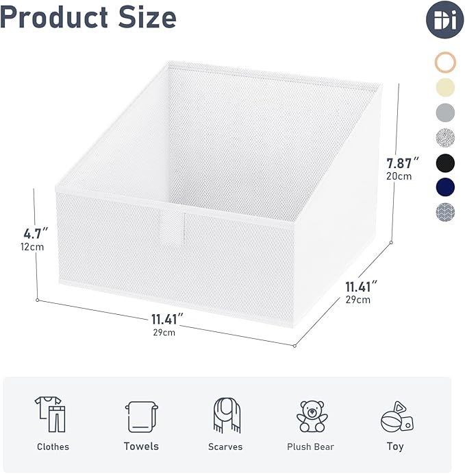 DIMJ Closet Storage Bins 6 Pack - Fabric Trapezoid Organizer Bin, Foldable Storage Baskets for Shelves, Closet Shelf Organizer, Clothing Storage Box for Toys, Books, Towel, Clothes, White-NeatNest