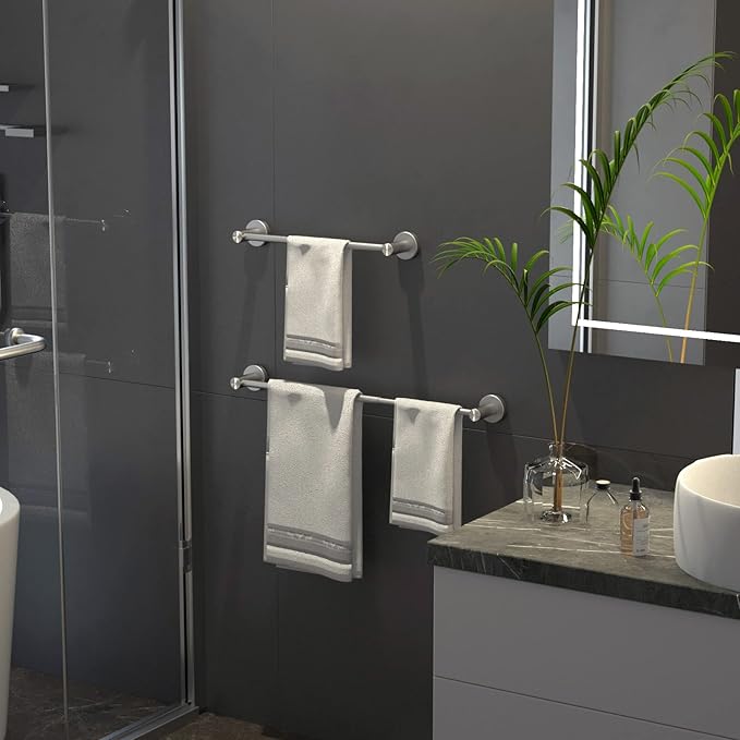 Adjustable 16 to 27.6 Inch Single Towel Bar, iMomwee Satin Brushed Nickel Finished SUS304 Stainless Steel Bath Towel Holder, Wall Mount Towel Rail for Bathroom Kitchen Washroom, 1" Diameter Towel Rod