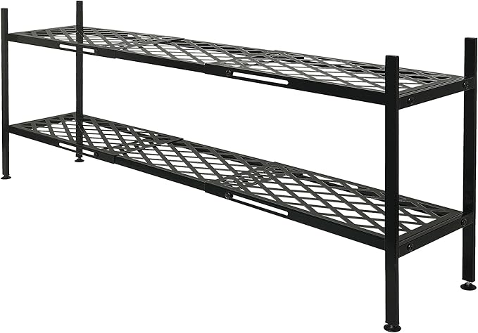 Shoe Rack for Closet, Expandable Shoe Organizer Metal Shelf Stand, 2 Tier Stackable Long Shoe Stand Holder for Floor, Entryway, Garage, Bedroom, Door Entrance for 12-18 Pairs, 45.6in Black-NeatNest