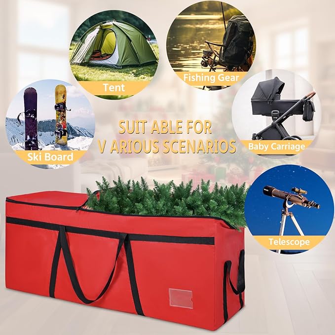7.5 ft Christmas Tree Storage Bag, Heavy Duty Christmas Tree Bag with Reinforced Handles and Dual Zippers Wide Opening, Large Capacity fits for Artificial Christmas Tree (Red, 7.5 ft)-NeatNest