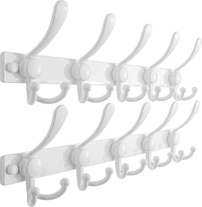 Dseap Coat Rack Wall Mount 2.0 Pro: Heavy Duty 300% Thicker, 16" Stud Mount, Stainless Steel Wall Coat Hooks Hanger for Clothes Jackets Hats Entryway Closet, MaxStrong Series, White, Pack of 2