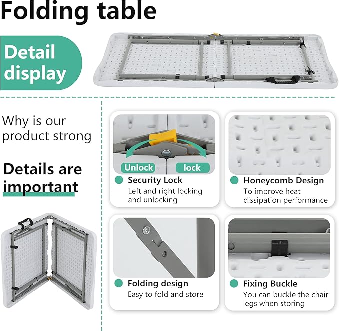 FDW Folding Half Portable Foldable Table for Parties Backyard Events (White, 6 FT 70 * 29) (White, 4 FT)-NeatNest