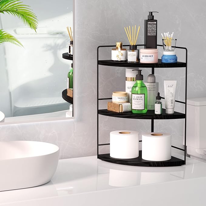 ZGO 3-Tier Bathroom Organizer Countertop, Corner Bathroom Counter Organizer, Makeup Organizer for Vanity Skincare Organizers and Storage, Bathroom Counter Storage(Black)-NeatNest