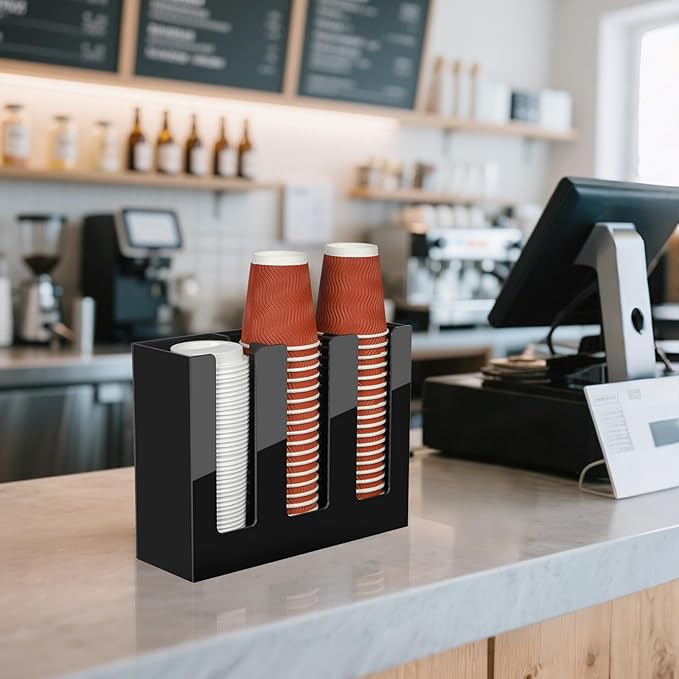 MYITYARD Coffee Cup Holder, Cup and Lid Organizer fits 5 to 16 oz Disposable Paper & Plastic Cups, Cup Dispenser Countertop, Coffee Bar Accessories for Bathroom, Kitchen, Office (3 Compartment)