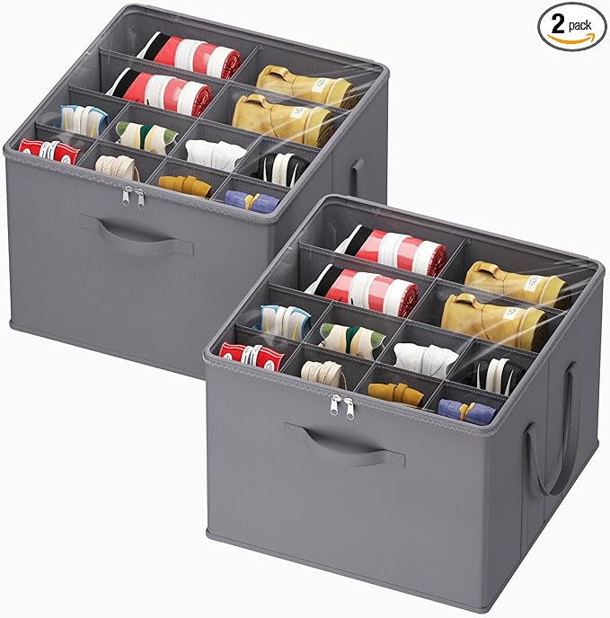 Lifewit Shoe Storage Organizer for Closet, Fits 12-16 Pairs, Large Shoe Box Storage Containers with Clear Cover and Reinforced Handles, Foldable Storage Bins Fits for Boots Heels Sneakers, 2 Pack Gray-NeatNest