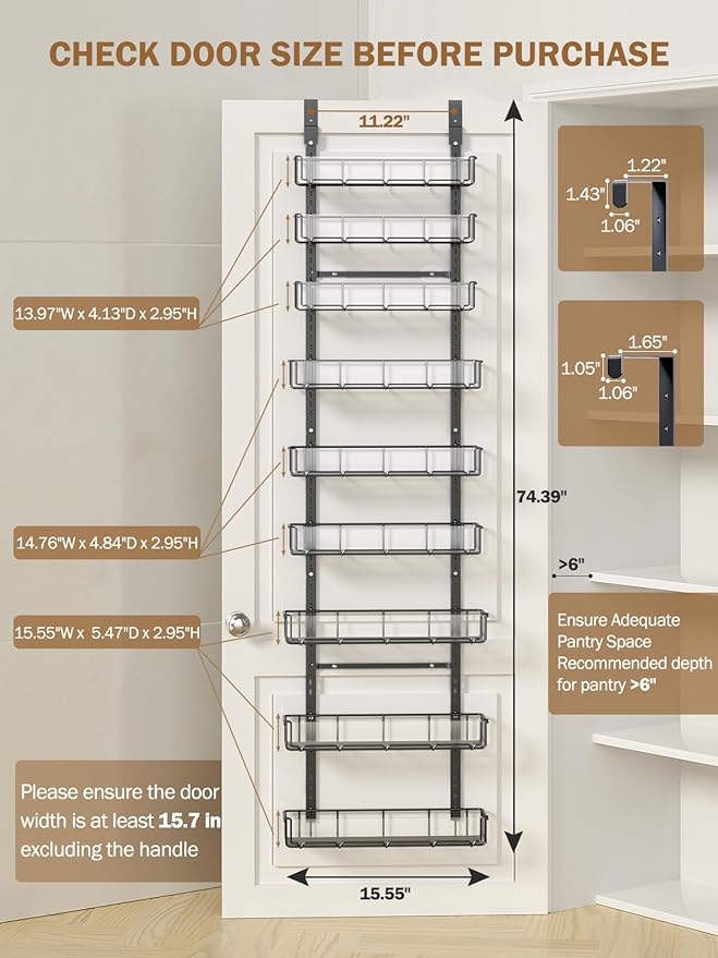 Delamu 9-Tier Over the Door Pantry Organizer with Acrylic Panel, Pantry Organization and Storage, Black Hanging Basket Wall Spice Rack Seasoning Shelves, Home Kitchen Bedroom Bathroom House Essentials-NeatNest