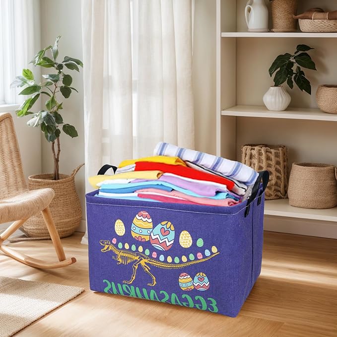 Dinosaur Easter Basket for Kid Large Empty Baby Rectangular Cute Easter Gift Bunny Eggs Décor Storage Basket (Skeleton Dinosaur)-NeatNest