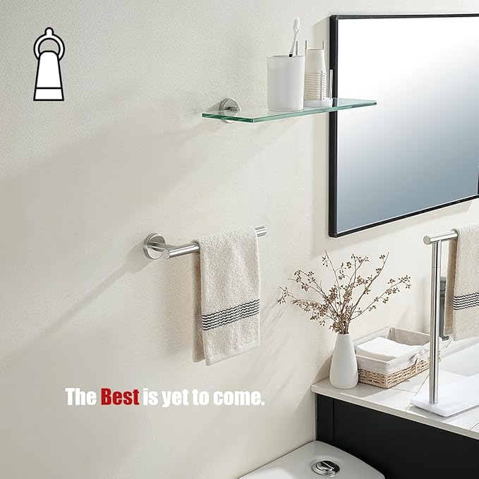JQK Hand Towel Holder Towel Ring, 10 Inch Thicken 0.8mm 304 Stainless Steel Bathroom Hand Towel Bar, 9 Inch Useable Length Wall Mount Towel Rack Hanger, Brushed Steel, THH110L9-BN