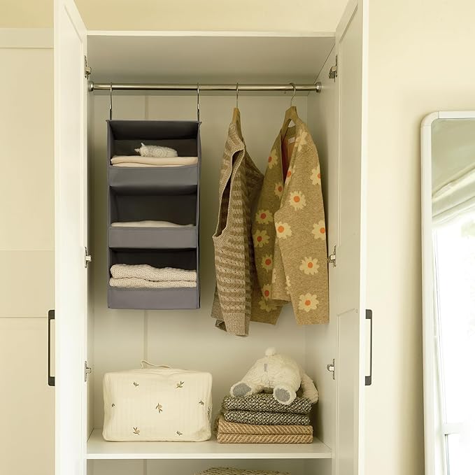 GRANNY SAYS 3-Shelf Hanging Closet Organizer and Storage, Collapsible Hanging Closet Shelves, Hanging Organizer for Closet & RV, Gray, 29 ½" H X 12" W X 12" D, 1-Pack-NeatNest
