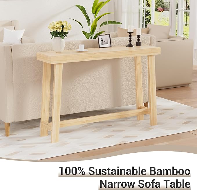 Bamboo Wood Entryway Table 47.2" Console Table, Narrow Sofa Table with Support Beam for Entrance, Hallway, Living Room, Bedroom, Foyer(Natural)-NeatNest