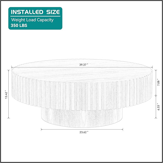 kevinplus 39.37'' Oak Round Coffee Table for Living Room, Modern Wood Contemporary Circle Fluted Drum Style, Easy Assembly, Oak(ø39.37'' x 13.42'')