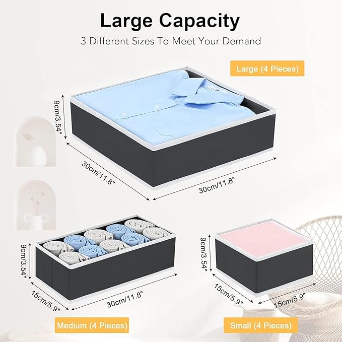 DIMJ Drawer Organizer Clothes - 12 Pack Baby Dresser Organizer for Nursery, Fabric Baby Clothes Organizer Nursery Organization for Sock Underwear Bra Tshirt, Foldable Closet Drawer Organizer Bedroom-NeatNest