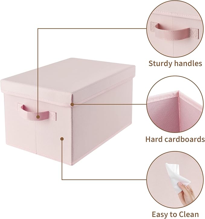 GRANNY SAYS Closet Storage Bins, Fabric Boxes with Lids, Shelf Baskets for Closet Organization, Stackable Storage Containers, Pink, 3-Pack-NeatNest