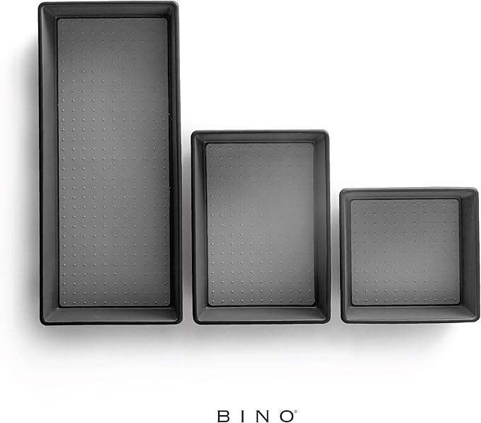 BINO | 3-Piece Drawer Organizer Bin Set, Large - Grey | THE MODULAR | Multi-Purpose Storage | Soft-Grip Lining and Non-Slip Rubber Feet | Durable | BPA-Free | Desk Drawer Organizer | Vanity Organizer-NeatNest