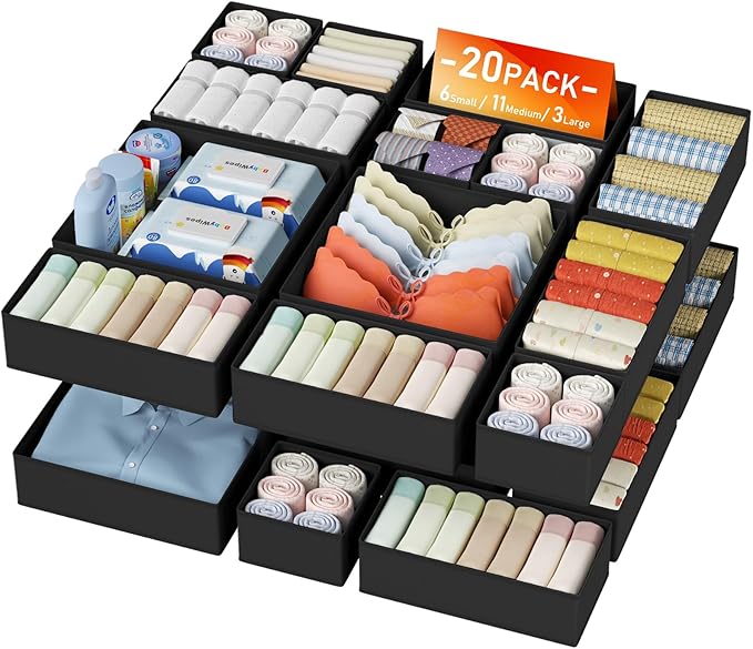 DIMJ Drawer Organizer Clothes Storage - 20 Pack Baby Dresser Organizer for Nursery, Foldable Closet Drawer Organizer Bins for Bedroom Organization, Fabric Storage Dividers for Socks, Underwears, Bras-NeatNest