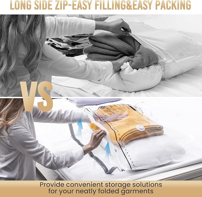 TAILI 10 Pack Vacuum Storage Bags, LONG SIDE ZIP (5 Large+5 Jumbo), Multi-Size Space Saver for Bedding, Blankets, Pillows, Clothes, Vacuum Seal Bags for Clothing Ideal Under Bed Storage Solution,-NeatNest