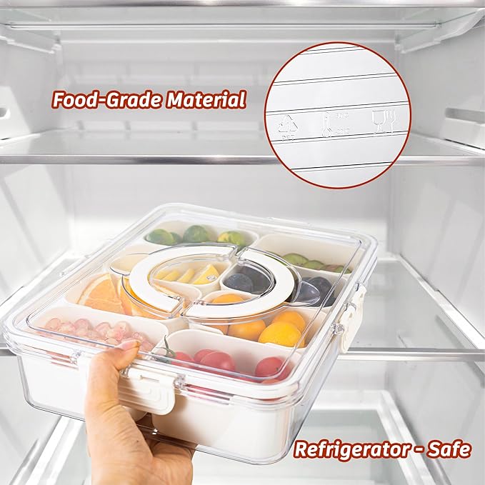 Divided Serving Tray with Lid and Handle - Divided Snack Tray for Portable Snack Platters - Clear Organizer for Candy, Fruits, Nuts, Snacks - Perfect for Party, Entertaining,2 pcs-NeatNest