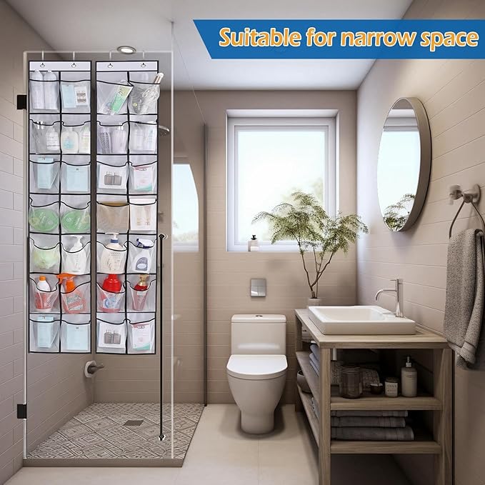 MISSLO Narrow Over the Door Shoe Organizer 14 Large Pockets Door Shoe Hanger Hanging Shoe Rack for Closet Cruise Ship Essential,White, 2 Pack-NeatNest