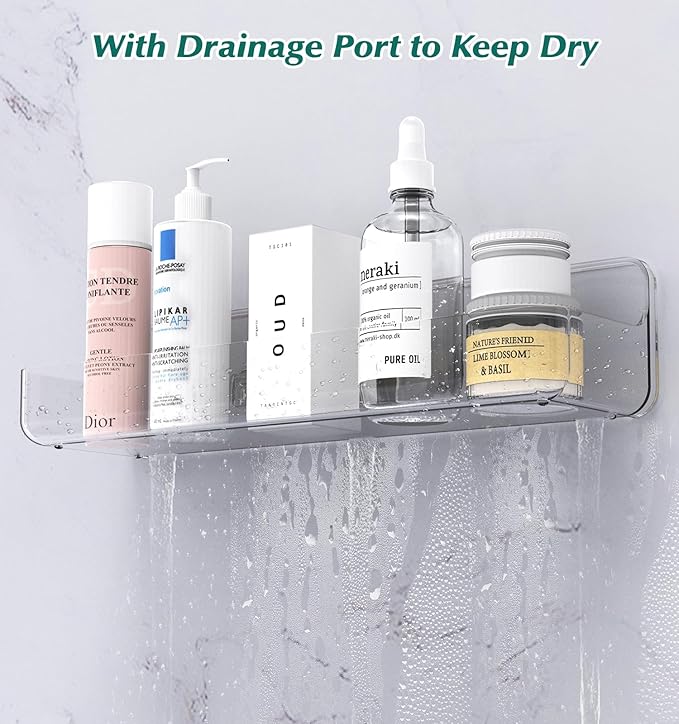 Shower shelves, Adhesive Clear Acrylic Bathroom Shower caddy Organizer, Transparent No Drilling Wall Mount Bathroom Storage-NeatNest
