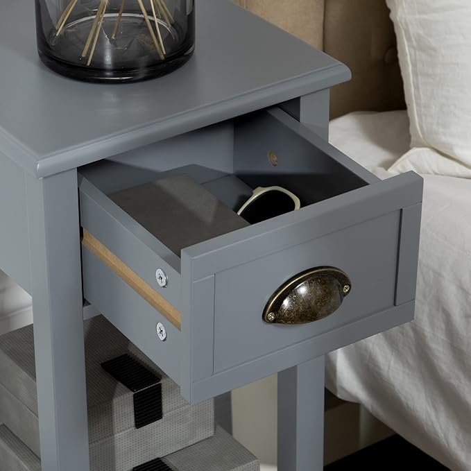 HOMCOM 2-Tier Side Table with Drawer, Narrow End Table with Bottom Shelf, for Living Room, Set of 1, Gray