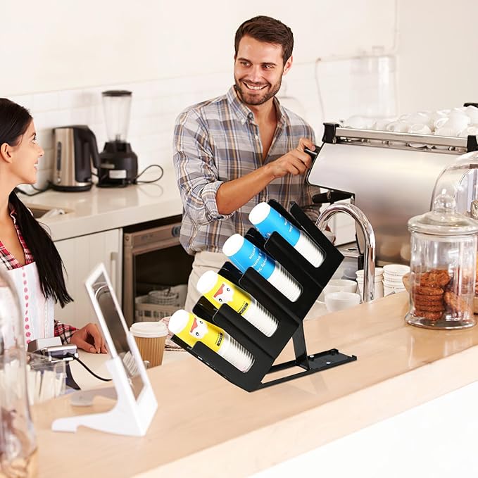 Angoily Paper Cup Holder, 4 Compartment Adjustable Coffee Cup Storage Organizer, Coffee Station Dispenser for Countertop, Bar Accessories-NeatNest