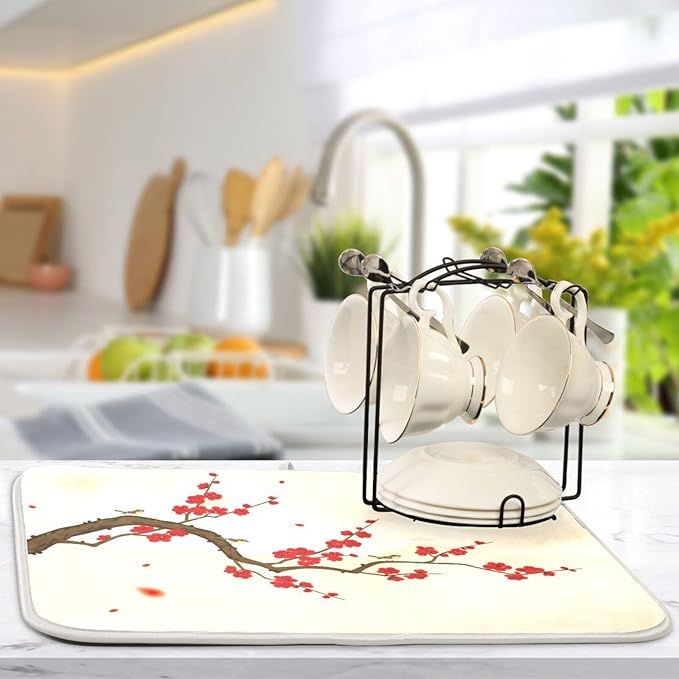 Absorbent Dish Dying Mat XL Oriental Style Painting Kitchen Counter Mat Protector,Reversible,Extra Large 24 x 18 Inches