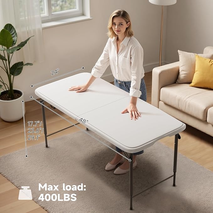 Folding Table 4 Foot - 3-Position Adjustable Height, Heavy Duty 400 lbs Capacity - Portable Tables Folding for Camping, Party, Indoor & Outdoor Use, 2 Pack-NeatNest