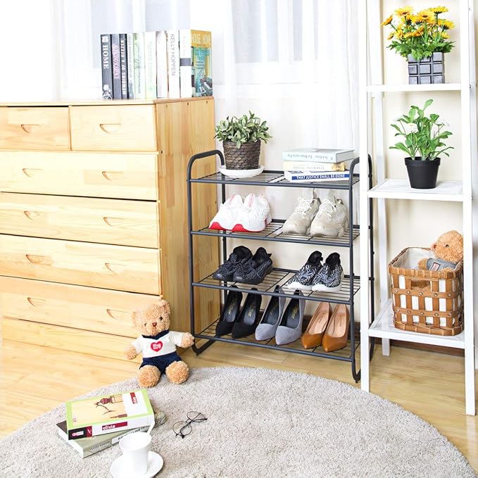 MAX Houser 4-Tier Metal Shoe Rack, Free Standing Shoe Storage Organizer, Wire Grid Shoe Tower for Closet Bedroom, Entryway, Gunmetal-NeatNest