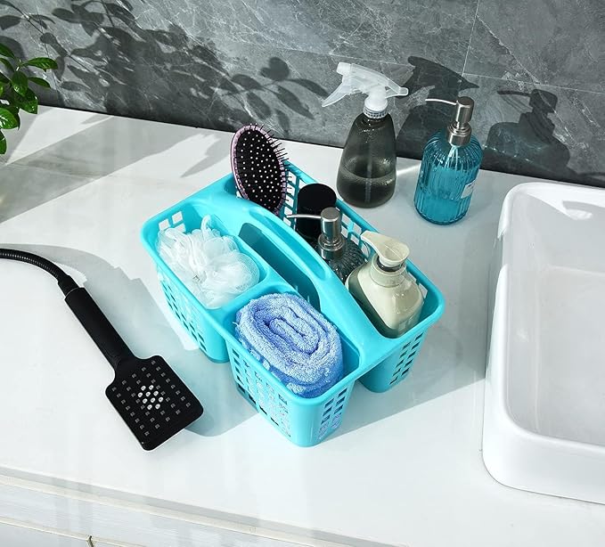 Portable Shower Caddy Basket,Convenient Cleaning Supplies Organizer with Compartments and Handle,Ideal for Bathroom, Bedroom, Kitchen, College Dorm,Garden,etc.12.4" x 7.4" x 5.1"Blue