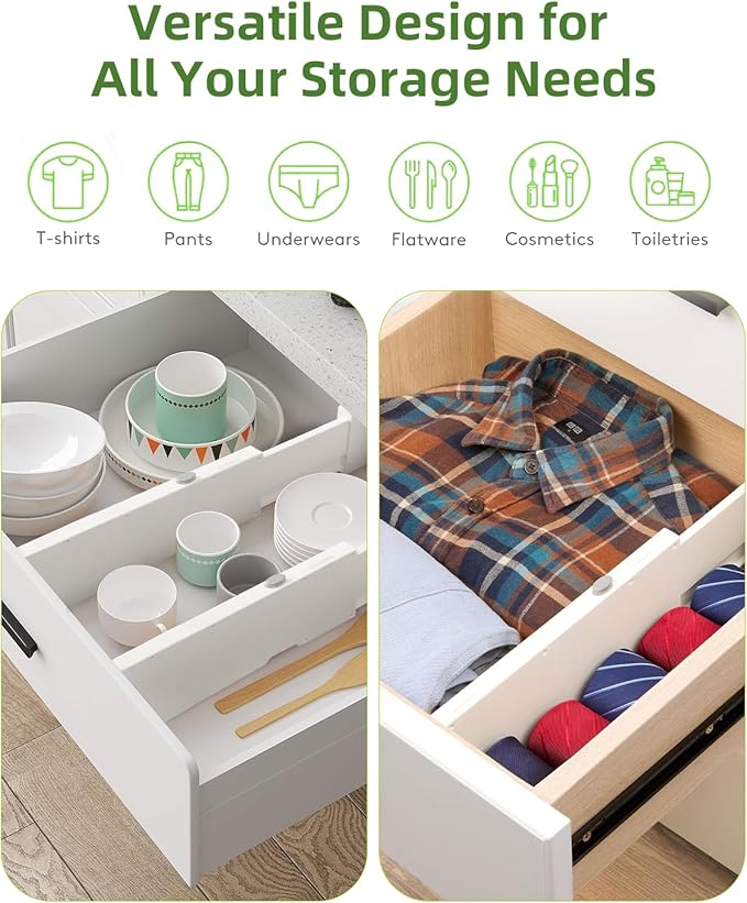 Adjustable Drawer Organizer with Non-Slip Silicone, Multi-Purpose Storage Solution for Wardrobe, Kitchen, Office, 11.6"-17" Length, 4" Height, Durable ABS Plastic, Easy Setup-NeatNest
