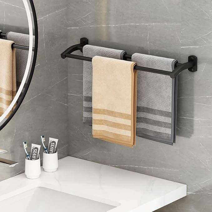 Black Double Towel Bar, Hand Towel Rack for Bathroom Wall Mounted Towel Hanger, Matte Black Bath Towel Rod,20 Inch