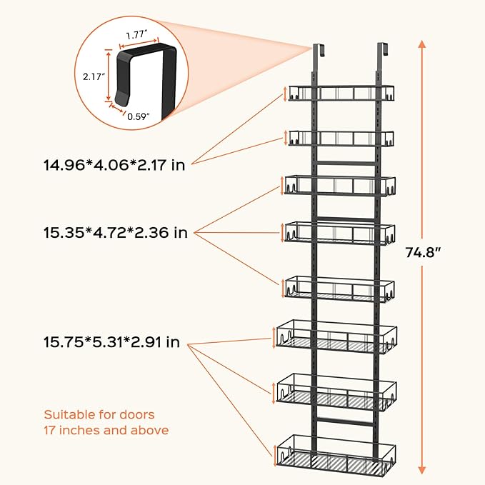 Black 8-Tier Over The Door Pantry Organizer, Pantry Organization And Storage, Metal Hanging Spice Rack Shelves Door, Home & Kitchen Essentials, Laundry Room Bathroom Organization-NeatNest