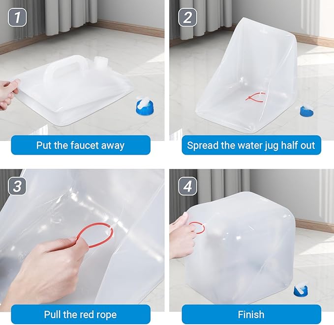 2 Pack Collapsible Water Container with Spigot, Foldable Cube Water Jugs Portable Water Storage for Outdoors Camping Hiking Disaster Preparedness & Survival Gear 1.4/2.6/4/5.3 Gallon-NeatNest