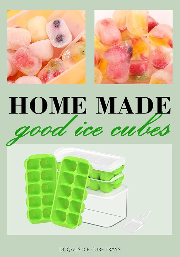 DOQAUS Ice Cube Tray with Lid and Bin, 4 Pack Easy Pop Out Silicone Ices Cubes Trays for Freezer with Cover, Stackable Compact Ice Bucket Kits, for Soup, Food, Cocktail, Coffee-NeatNest