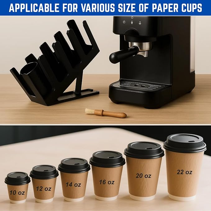 Cup and Lid Holder with Straw Organizer – Includes Clean Brush & Lid Organizer, 4 Adjustable Compartments, Coffee Cup and Lid Dispenser for Countertop, Coffee Station, Breakroom, Bar – Black-NeatNest